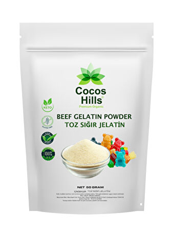 Cocos Hills Beef Gelatin Powder Toz Sığır Jelatini 220 Bloom 50 gram
