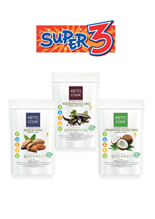 KetoCook Badem Unu + Hindistan Cevizi Unu + Keçiboynuzu Unu Super 3 Set 3*100 Gram