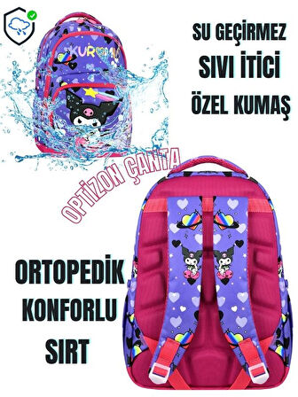 OPTİZON KUROMİ DESENLİ Çocuk İlkokul Okul Çantası + Termal Beslenme Çantası + Kalemlik