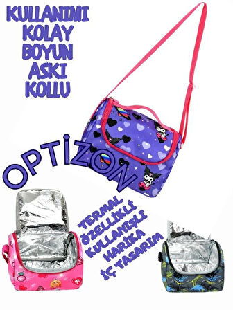 OPTİZON KUROMİ DESENLİ Çocuk İlkokul Okul Çantası + Termal Beslenme Çantası + Kalemlik