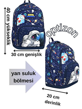 ASTRONOT UZAY Beşli Erkek Çocuk İlkokul Okul Çantası + Termal beslenme seti + Kalemlik + suluk