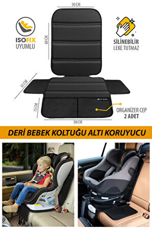 Kia Carens  Uyumlu Deri Oto Çocuk Bebek Koltuğu Koruyucu - Isofix Uyumlu - Leke Tutmaz - Silinebilir