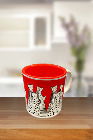 KEDİ FİGÜR BASKILI KERAMİKA Fincan Bardak Mug Seramik  Kahve Kupası