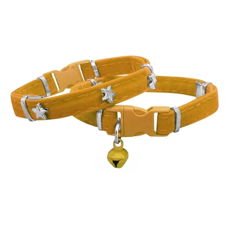 Kadife Kedi Boyun Tasması Yıldızlı 20-32 Cm Sarı