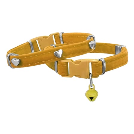 Kadife Kedi Boyun Tasması Kalpli 20-32 Cm Sarı