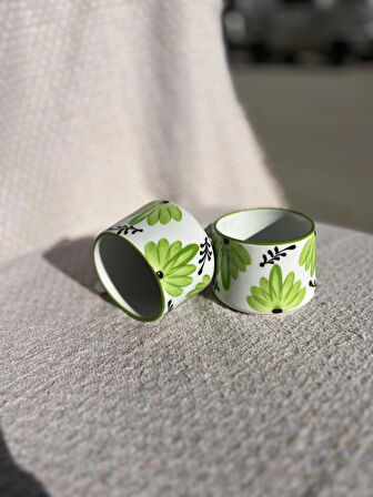 YEŞİL ÇİÇEK Seramik Kupa Fincan Bardak Mug Seramik Double Türk Kahve Fincanı