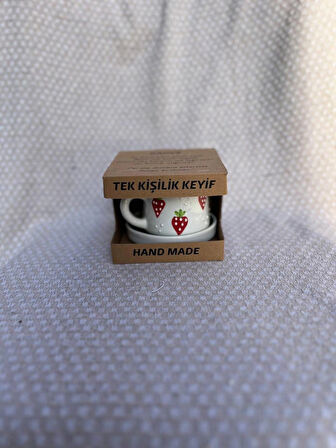ÇİLEK Desenli Seramik Kupa Fincan ve Tabağı, Bardak, Mug, Seramik Double Türk Kahve Fincanı ve Tabağı