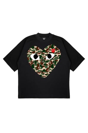 Unisex Oversize COMME CAMOUFLAGE Baskılı Boxy Fit Kalın Kumaşlı (240gsm) T-shirt