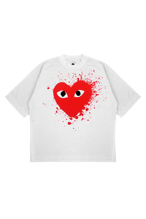 Unisex Oversize COMME des GARÇONS Sıçrama Baskılı Boxy Fit Kalın Kumaşlı T-shirt