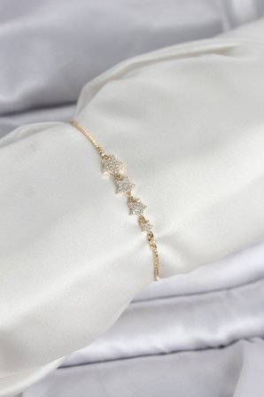 Gold Renk Zirkon Taşlı Yıldız Model Asansörlü Kadın Bileklik 5886