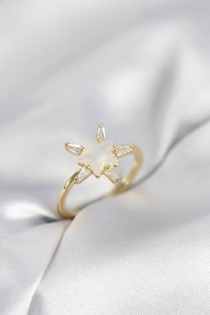 Gold Renk Yıldız Model Sedefli Zirkon Taşlı Kadın Yüzük 5886