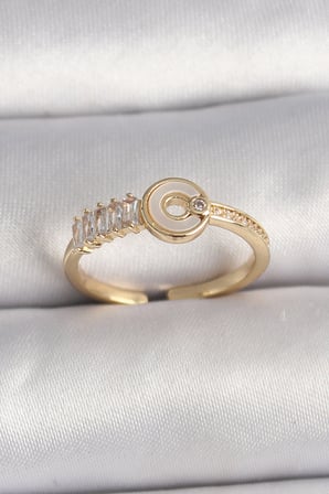 Pirinç Gold Renk Zirkon Taşlı Ayarlanabilir Kadın Yüzük 5886