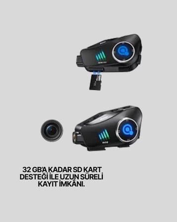 Q28 Full HD Kameralı Motosiklet Kask Kulaklığı – 45 Saat Müzik IPX6 Su Geçir