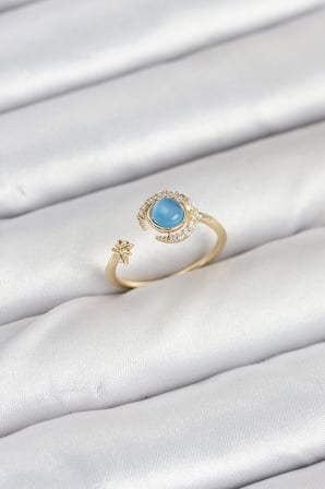 Pirinç Gold Renk Zirkon Taşlı Ay Yıldız Kadın Yüzük 5886