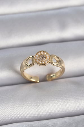 Pirinç Gold Renk Zirkon Taşlı İncili Kalp İşleme Detay Ayarlanabilir Kadın Y?