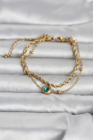 316L Çelik Gold Renk Burgu Zincir ve Nazarlı Kadın Bileklik 5886