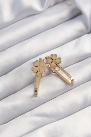 316L Çelik Altın Renk Geometrik Yonca Model Küpe 5886