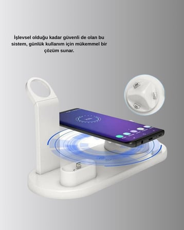 Apple Uyumlu Kablosuz Şarj İstasyonu 4 Cihaz Destekli ve Hızlı Şarjlı