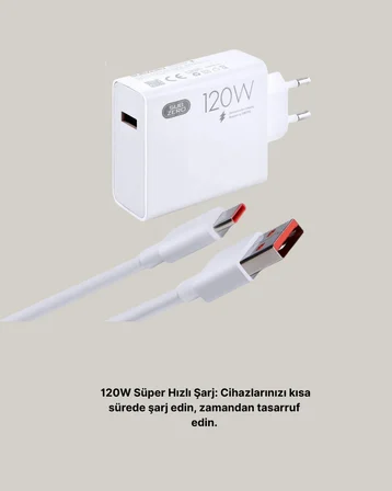 120W Mi Turbo Destekli Hızlı Şarj Cihazı Type-C Uyumlu Akım Korumalı