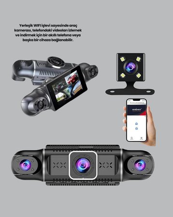 4 Kameralı Araç İçi Kamera 1080P GPS Takip WiFi Gece Görüşlü