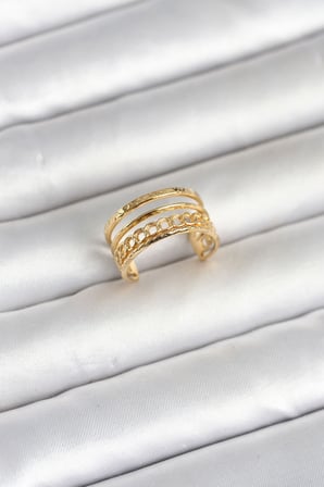 316L Çelik Gold Renk Zincirli Vintage Model Kadın Yüzük 5886