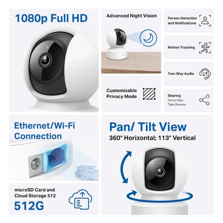 TP-LINK Tapo C202 Bebek/Ev Güvenlik Kamerası WiFi-Ehernet 1080P 12Mt Gece Görüş
