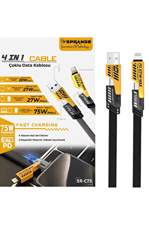 Çoklu Şarj Kablosu USB Type-C iPhone iPad Lightning 4 in 1 Şarj ve Data Kablosu