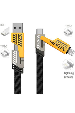 Çoklu Şarj Kablosu USB Type-C iPhone iPad Lightning 4 in 1 Şarj ve Data Kablosu