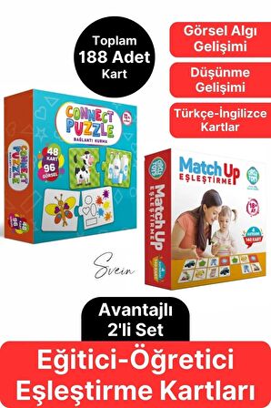 2'li Süper Avantajlı Eğitici Öğretici Eşleştirme Oyunu Puzzle Yapboz Kutulu Görsel Algı Motor Beceri