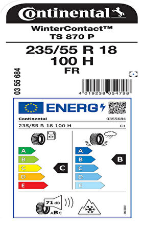 Continenta 235/55R18 100H  Wintercontact TS 870 P  Oto Kış Lastiği (Üretim Yılı: 2025)