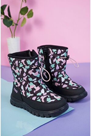 Lastikli Siyah Desenli Çocuk Kar Botu