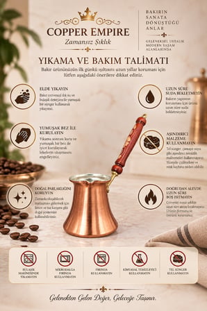 Copper Empire Bakır Cezve 9x8 cm Ahşap İşlemeli Saplı Geleneksel Türk Kahvesi Cezvesi