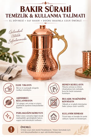 Copper Empire El Dövmesi Klasik Saf Bakır Sürahi 2 Litre 1 Mm – 27 Cm