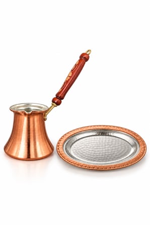 Copper Empire Bakır Cezve Sunum Tabağı Seti | Türk Kahvesi ve İkram Seti