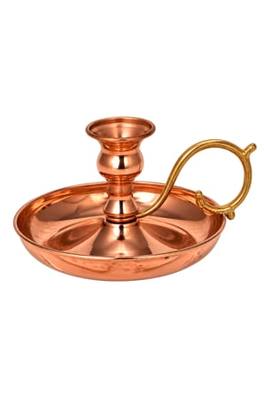 Copper Empire Bakır Şamdan – El Yapımı Parlak Bakır Mumluk, Dekoratif Kulplu Şamdan 14x10 cm