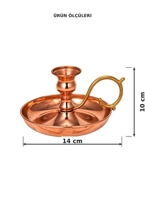 Copper Empire Bakır Şamdan – El Yapımı Parlak Bakır Mumluk, Dekoratif Kulplu Şamdan 14x10 cm