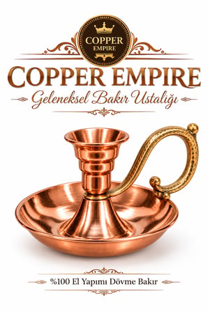 Copper Empire El Yapımı Bakır Şamdan Mumluk – Parlak Bakır Dekoratif Şamdan 13 cm x 7 cm