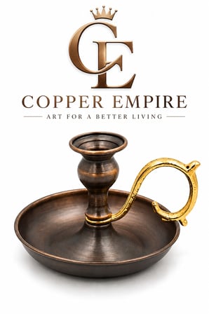 Copper Empire El Yapımı Bakır Şamdan Mumluk – Antrasit Antik Görünümlü Dekoratif Şamdan 14x10 cm