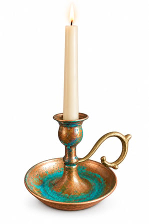 Copper Empire Patinalı Bakır Şamdan Dekoratif Kulplu Mumluk 14x10 cm