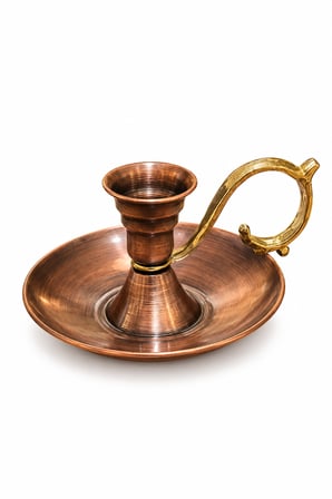 Copper Empire Geleneksel El Yapımı Bakır Şamdan Mumluk – Eskitme Antrasit Görünümlü Dekoratif Kıvrımlı Şamdan 13x7 cm