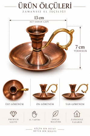 Copper Empire Geleneksel El Yapımı Bakır Şamdan Mumluk – Eskitme Antrasit Görünümlü Dekoratif Kıvrımlı Şamdan 13x7 cm