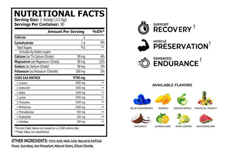 CORE CHAMPS EAA + CALCİUM+MAGNESİUM (ESSENTIAL AMINO ACIDS) 30 SERVİS (ABD MENŞEİ) Seçenek 30 SERVİS