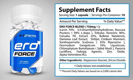 Eroforce 10 caps Dopa mucuna - Tribulus - Fadogia - Alpha Yohimbine Testo Booster