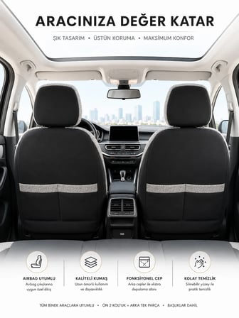 Renault Clio 4 Uyumlu Oto Koltuk Kılıfı Tam Set Airbag Uyumlu 4 Mevsim Cotfit Serisi