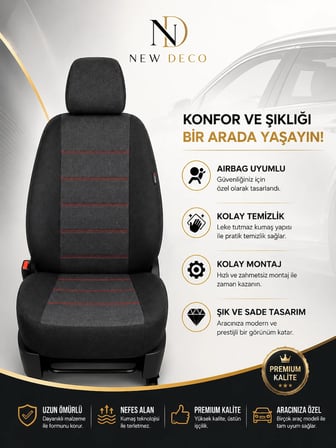 Ford Mondeo Uyumlu Oto Koltuk Kılıfı Tam Set Airbag Uyumlu 4 Mevsim Cotfit Serisi
