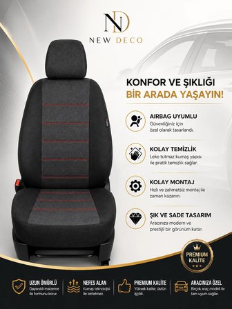 Seat İbiza Uyumlu Oto Koltuk Kılıfı Tam Set Airbag Uyumlu 4 Mevsim Cotfit Serisi