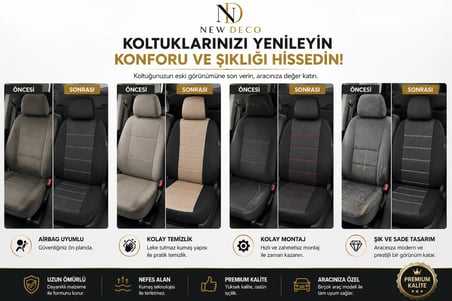 Renault Brodway Sedan 1981-1999 Uyumlu Oto Koltuk Kılıfı Tam Set Airbag Uyumlu 4 Mevsim Cotfit Serisi