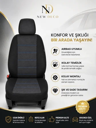 Renault Broadway Uyumlu Oto Koltuk Kılıfı Tam Set Airbag Uyumlu 4 Mevsim Cotfit Serisi