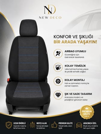 Seat İbiza Hatchback 2009-2012 Uyumlu Oto Koltuk Kılıfı Tam Set Airbag Uyumlu 4 Mevsim Cotfit Serisi