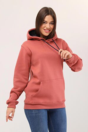 Kadın Kapüşonlu Gülkurusu Sweatshirt Hoodie